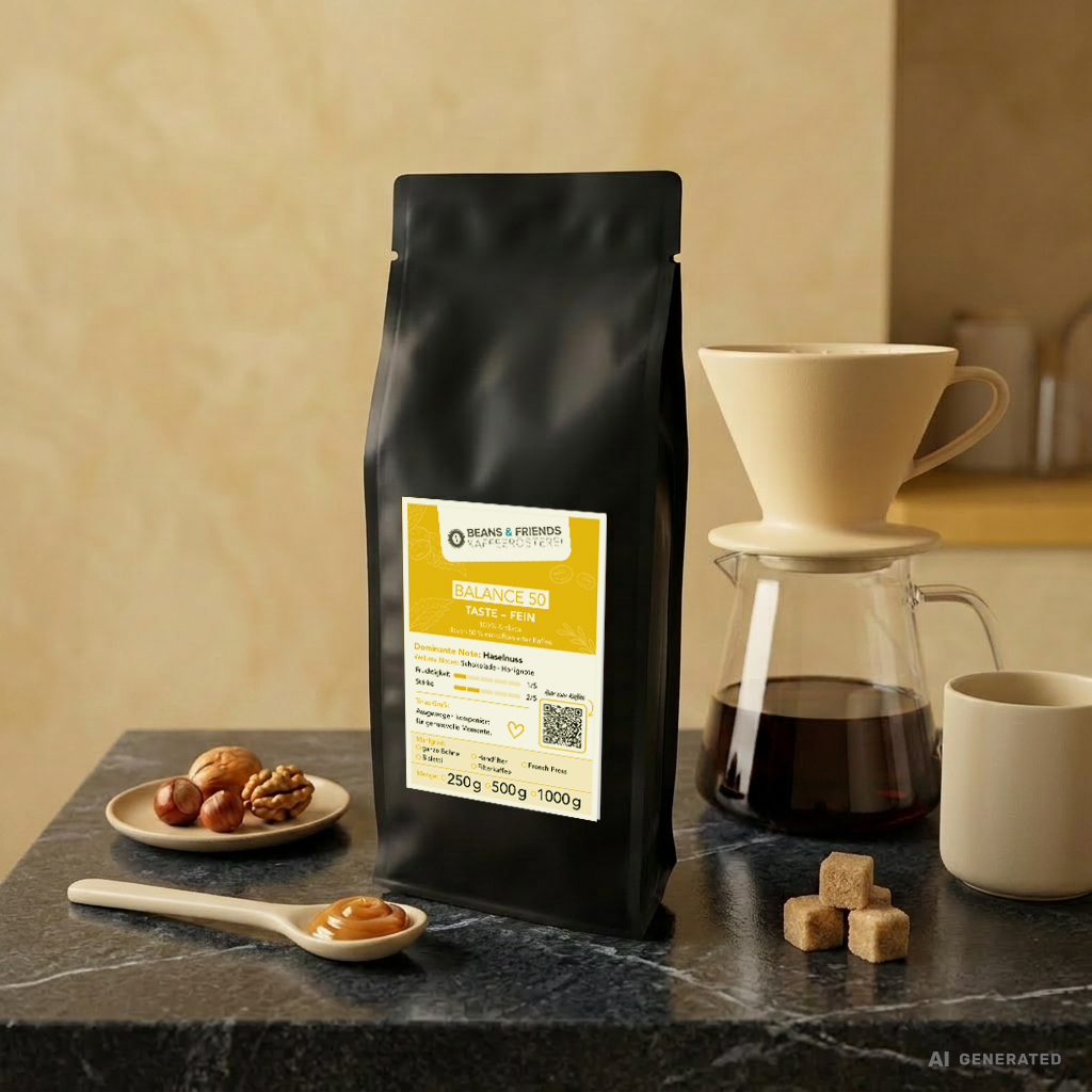 Balance 50 Kaffee für Handfilter – 50 % entkoffeinierter Kaffee und 50 % Brasil Arabica mit Karamell- und Nussnoten, koffeinreduziert