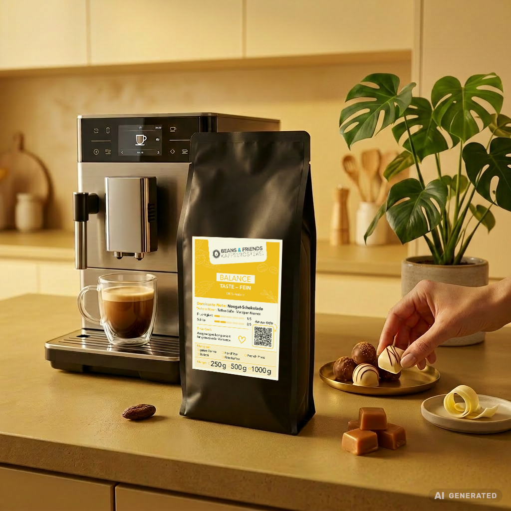 Balance Mild Kaffee für Vollautomaten – 100 % Arabica mit Karamell-, Schokoladen- und feinen Fruchtnoten