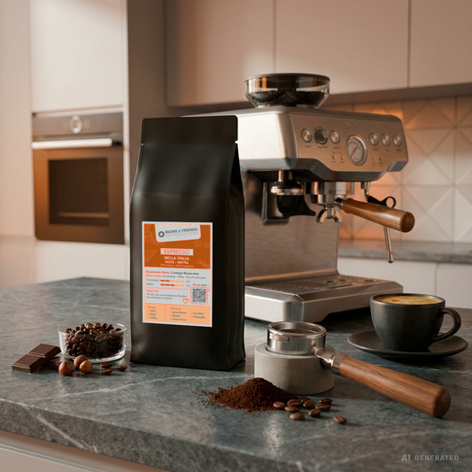 Espresso Bella Italia von Beans & Friends an der Siebträgermaschine – Espresso mit dichter Crema, feinen Haselnussnoten und kräftigem Charakter