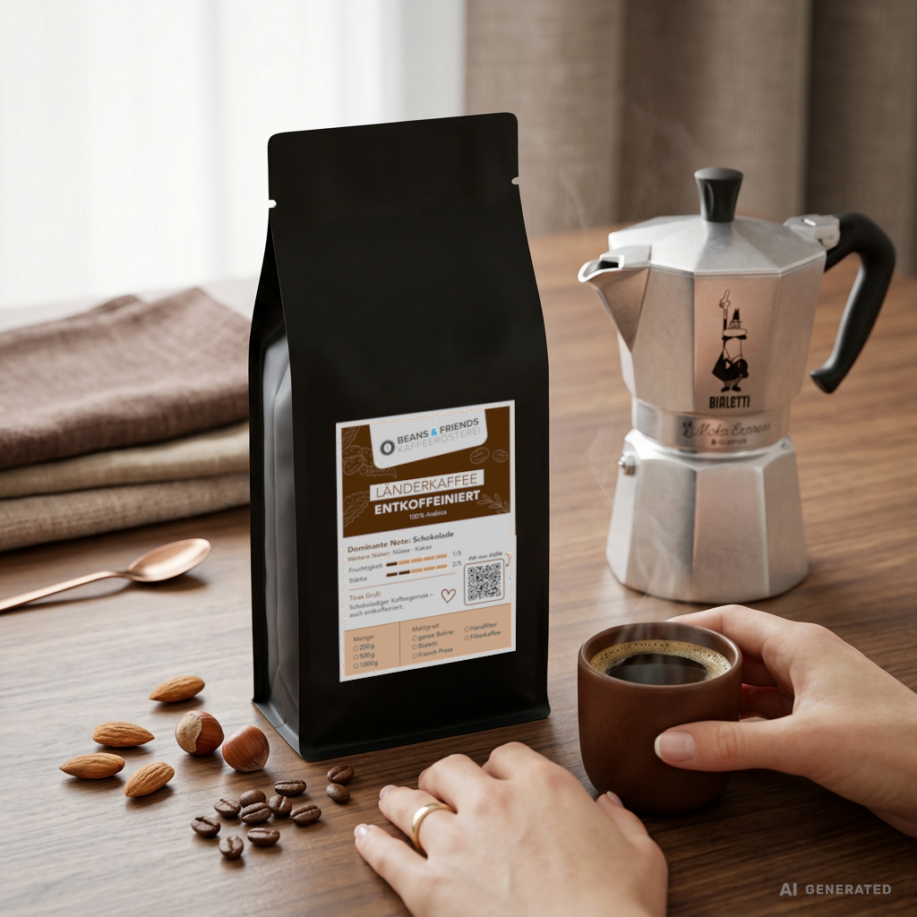 Entkoffeinierter Kaffee für Bialetti und Mokkakanne – 100 % Arabica mit nussigen und schokoladigen Noten