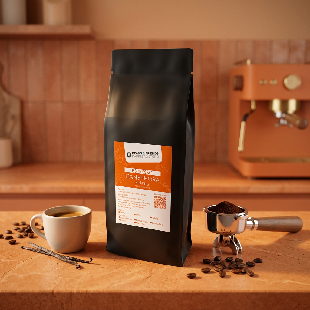 Espresso Canephora von Beans & Friends im Siebträger – kräftiger Espresso mit würziger Röstaromatik, dichter Crema und intensivem Charakter