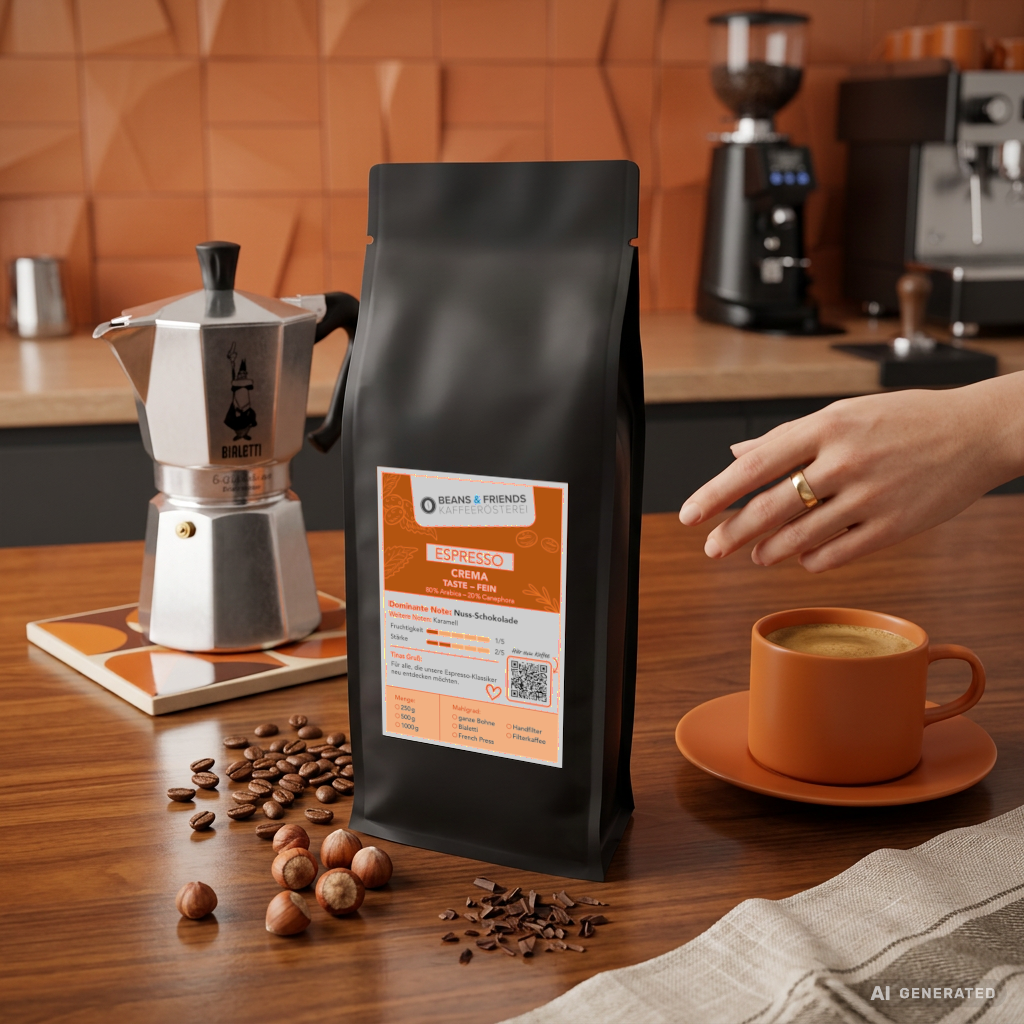 Espresso Crema / taste - fein von Beans & Friends aus der Bialetti – Espresso mit feiner Crema und schokoladigen Noten