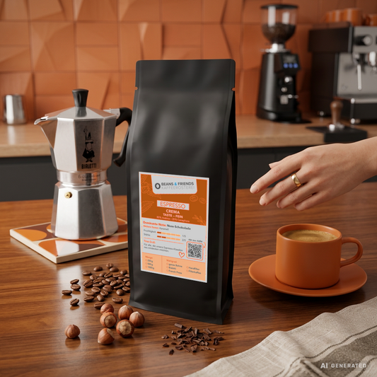 Espresso Crema / taste - fein von Beans & Friends aus der Bialetti – Espresso mit feiner Crema und schokoladigen Noten