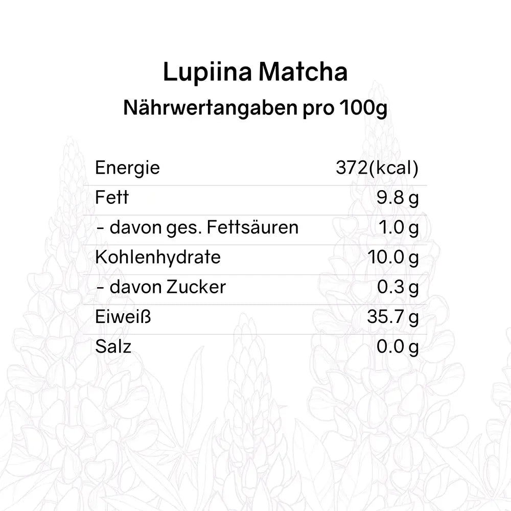 Nährwerttabelle Lupinenkaffee Lupiina Matcha