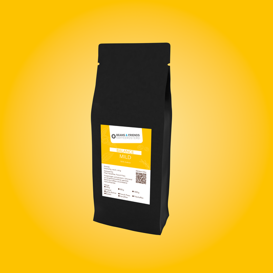 Balance Mild Kaffee ganze Bohnen von Beans and Friends – 100 % Arabica mit Karamell, Schokolade und feinen Fruchtnoten, mild, ausgewogen und ideal als Filterkaffee.
