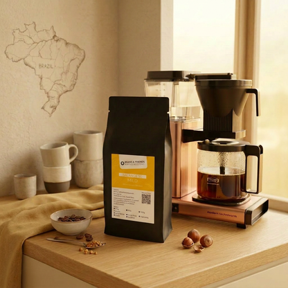 Balance 50 Kaffee für Filtermaschine – 50 % entkoffeinierter Kaffee und 50 % Brasil Arabica mit Karamell, Nuss und leichter Süße, besonders weich und koffeinreduziert.