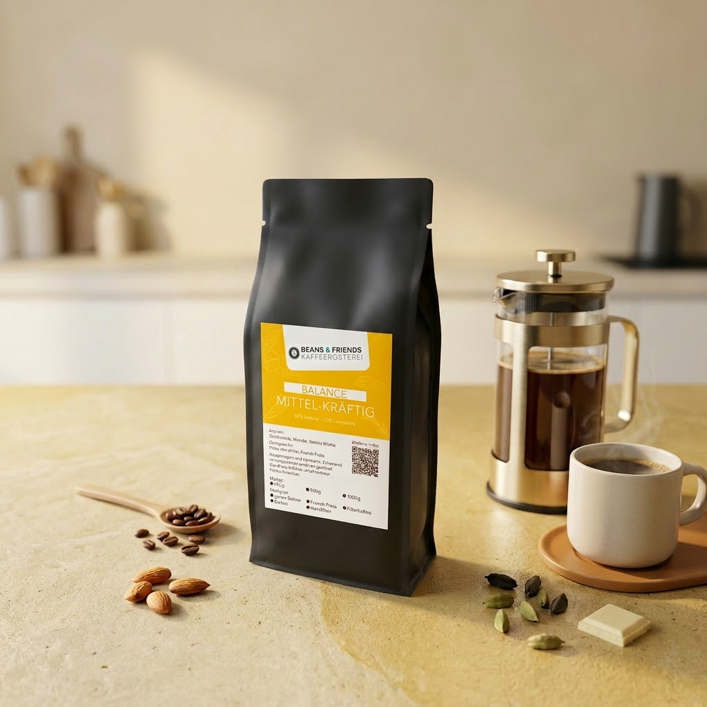 Balance Mittel-Kräftig Kaffee für French Press – kräftiger Blend mit Schokoladen- und Mandelnoten, mehr Körper und Tiefe bei angenehm weichem Charakter