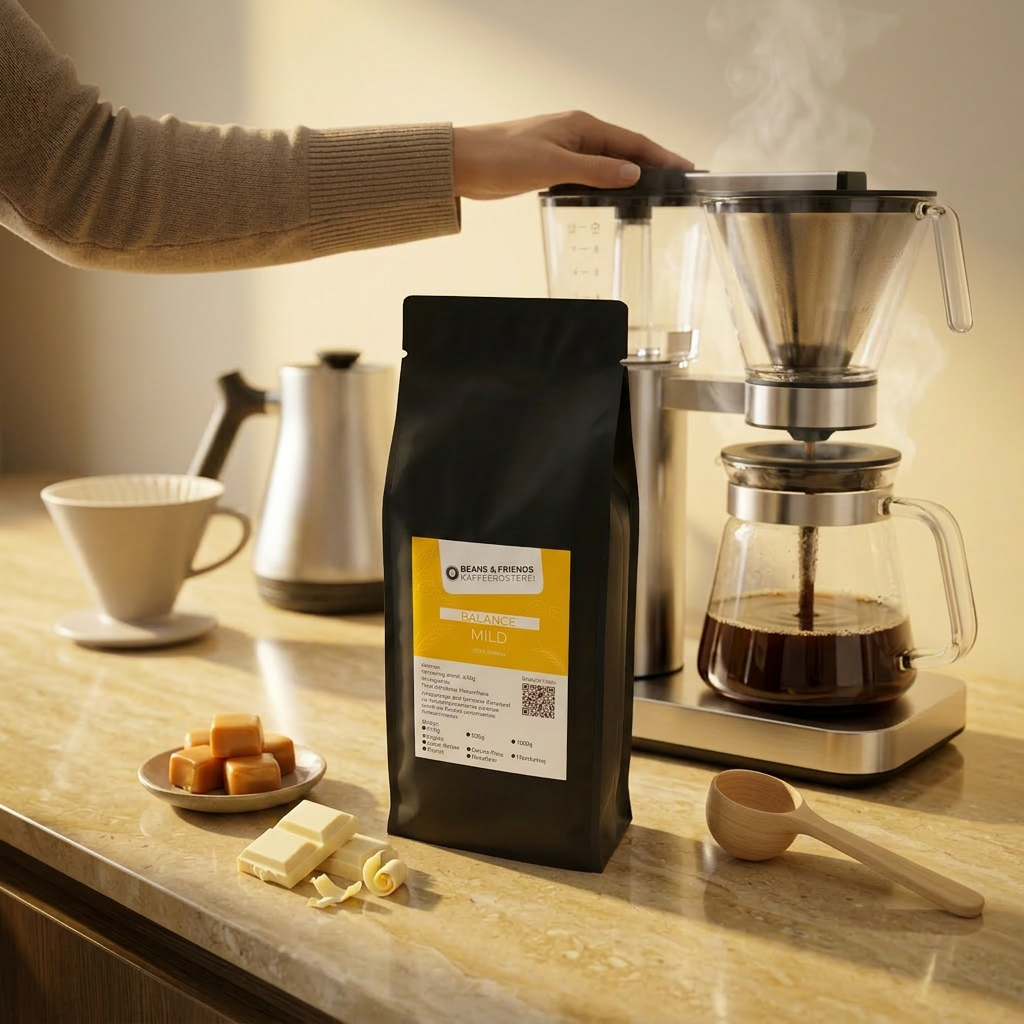 Balance Mild Kaffee für Bialetti und Mokkakanne  oder Filtermaschine– 100 % Arabica mit feinen Karamell- und Fruchtnoten, ausgewogen, weich und harmonisch.