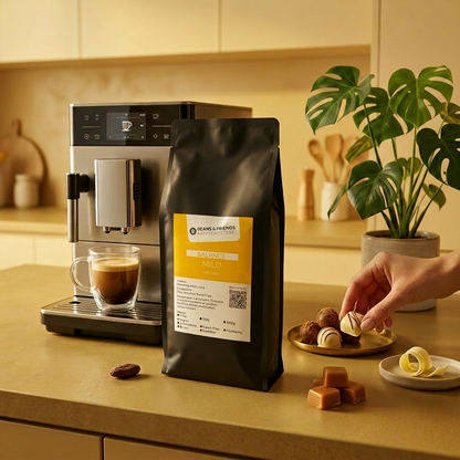 Balance Mild Kaffee für Vollautomaten – 100 % Arabica mit Karamell-, Schokoladen- und feinen Fruchtnoten, mild, ausgewogen und angenehm weich.