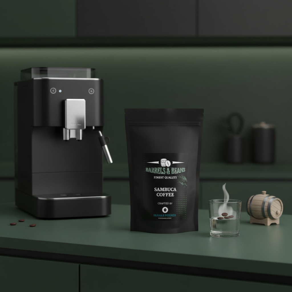 Sambuca Barrel Coffee von Beans & Friends im Vollautomaten – außergewöhnlicher Kaffee mit würziger Anisnote und weichem Fasscharakter, ideal als besonderer Abendkaffee
