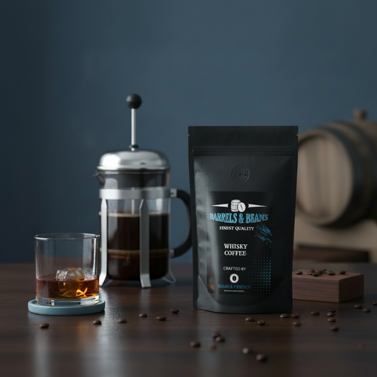 Auchentoshan Barrel Coffee von Beans & Friends in der French Press – vollmundiger Kaffee mit weichen Röstaromen, leichter Holznote und elegantem Fasscharakter