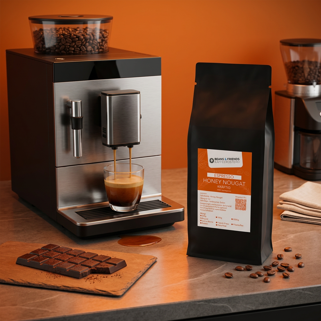 Espresso Honey Nougat von Beans & Friends im Vollautomaten – aromatischer Espresso mit weicher Süße, cremigem Körper und feiner Nougatnote