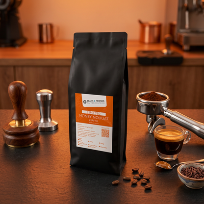 Espresso Honey Nougat von Beans & Friends im Siebträger – intensiver Espresso mit dichter Crema, Honignoten und samtigem Nougat-Charakter