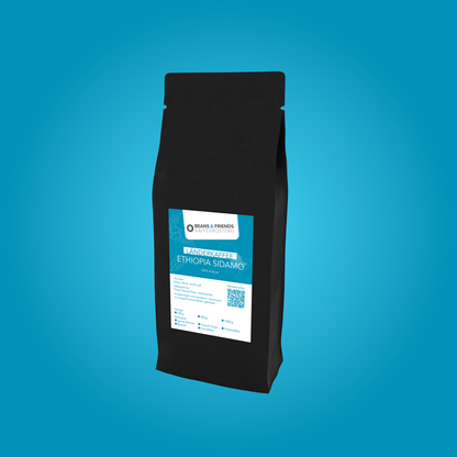 Ethiopia Kaffee ganze Bohnen von Beans and Friends – 100 % Arabica mit blumigen Aromen, feiner Fruchtigkeit und Zitrusnoten, charaktervoll, aromatisch und klar im Geschmack.