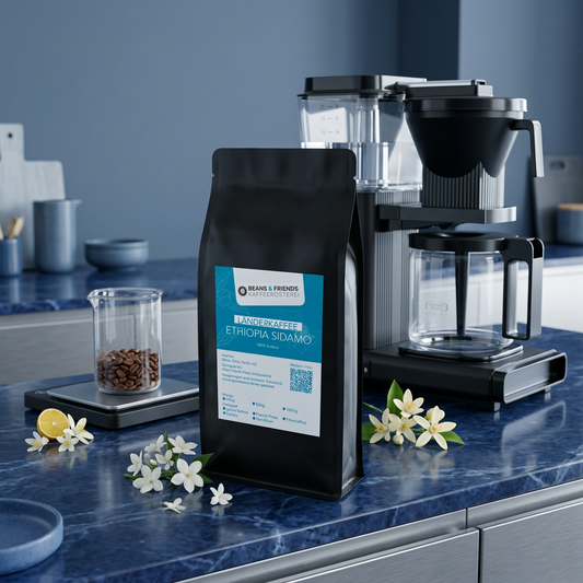 Ethiopia Kaffee für Kaffeefiltermaschine – 100 % Arabica mit floralen Aromen, feiner Fruchtigkeit und eleganter Zitrusnote, aromatisch und ausgewogen.