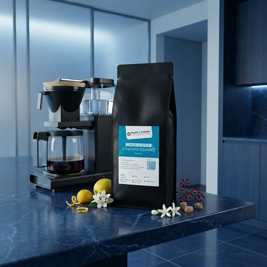 Ethiopia Kaffee für Vollautomaten von Beans and Friends – 100 % Arabica mit blumigen Aromen, feiner Fruchtnote und Anklängen von Zitrus, charaktervoll und aromatisch.