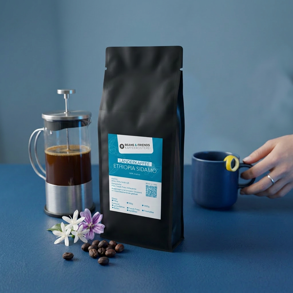 Ethiopia Kaffee für French Press – 100 % Arabica mit floralen Aromen, feiner Fruchtigkeit und eleganter Zitrusnote, aromatisch und ausgewogen.
