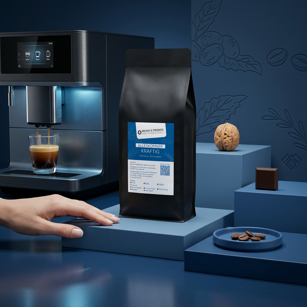 Alleskönner Kräftig von Beans & Friends im Vollautomaten zubereitet – kräftiger Kaffee mit intensivem Körper und schokoladigen Noten