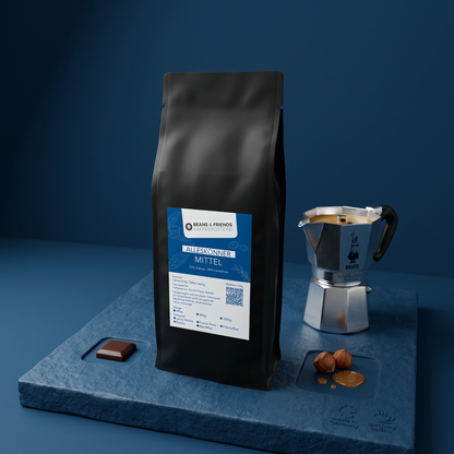 Alleskönner Mittel von Beans & Friends aus der Bialetti – ausgewogener Kaffee mit nussigen und schokoladigen Toffee - Aromen