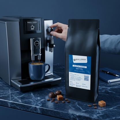 Alleskönner Mittel von Beans & Friends im Vollautomaten – harmonischer Kaffee mit weichem Körper und feinen Röstaromen