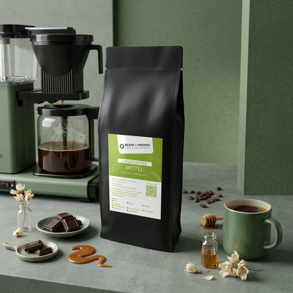 Landkaffee Mittel für Kaffeemaschinen – ausgewogener Kaffee mit Schokolade, Karamell und leichter floraler Note, weich und harmonisch