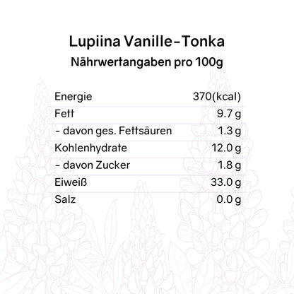 Nährwerttabelle Lupinenkaffee Lupiina Vanille-Tonka