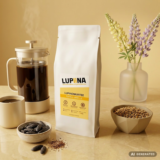 Lupiina Tonka Vanille von Beans & Friends in der French Press – vanillige und nussige Lupinenmischung