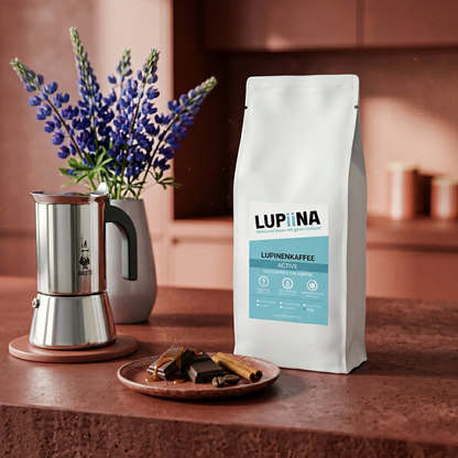 Lupiina Active von Beans & Friends im Espressokocher – kräftige Mischung aus Lupine und Canephora-Kaffee mit karamelliger Note