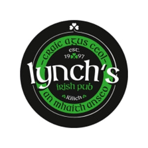 „Lynchs Irish Pub Logo – Grünes und weißes Design, Werbepartner und Kunde  ‚Tolle Jungs‘.