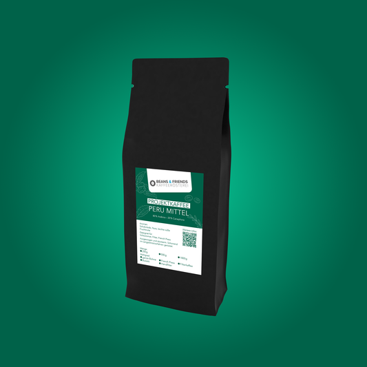 Peru Kaffee Mittel von Beans & Friends – ausgewogener Kaffee mit feinen Schokoladen- und Röstaromen, harmonisch und vollmundig, geeignet für Vollautomaten und Handfilter