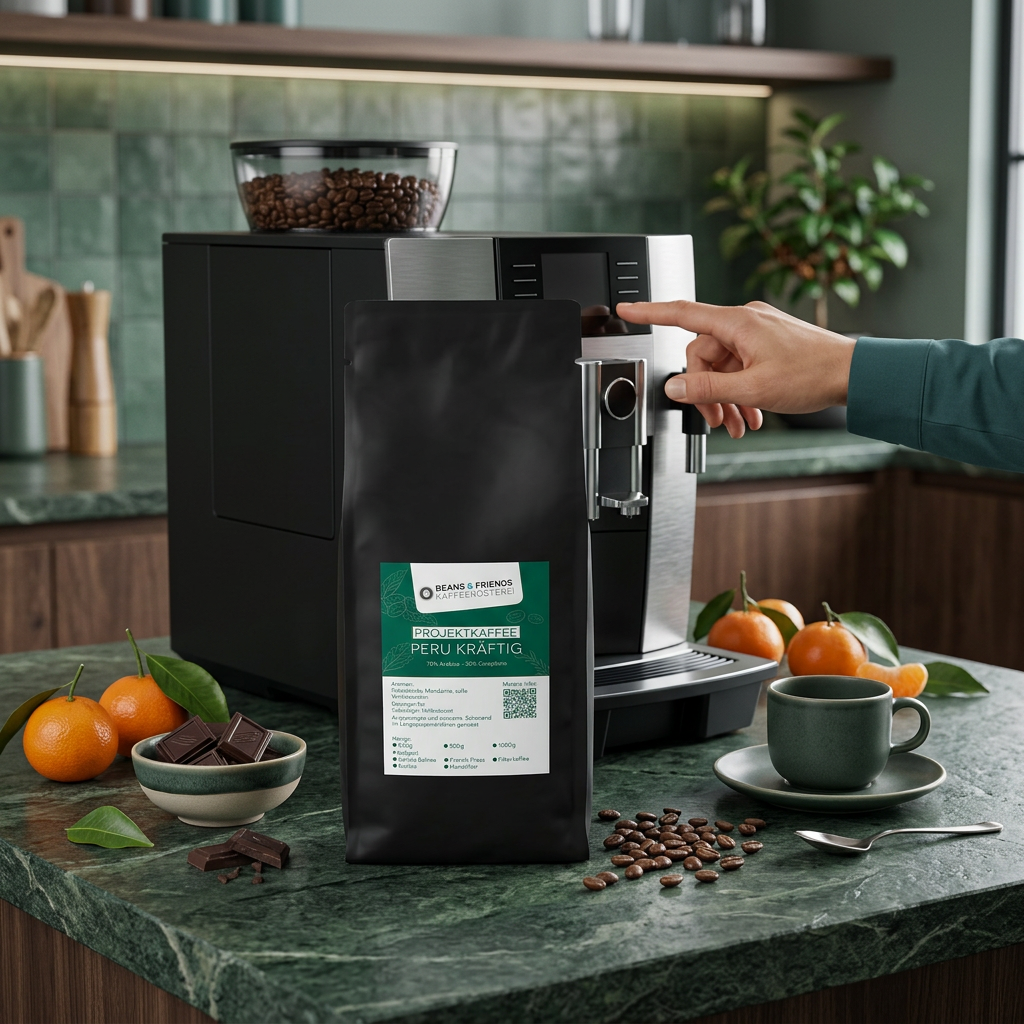 Peru Kräftig von Beans & Friends im Vollautomaten – kräftiger Kaffee mit intensiven Röstaromen und dunkler Schokolade - leichte Fruchtnote