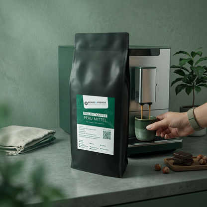 Peru Mittel von Beans & Friends im Vollautomaten – ausgewogener Länderkaffee mit feinen Schokoladen- Mandeln und Röstaromen