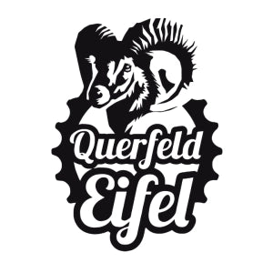 „Quereifel Logo mit Steinbock-kopf – Partner für Gastronomie mit Fahrrad und Kaffee.“