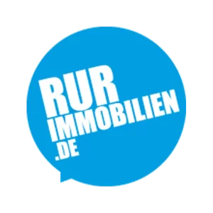„Rur-Immobilie Logo – Kreisform in Blau mit weißer Schrift, Bürokunde.“
