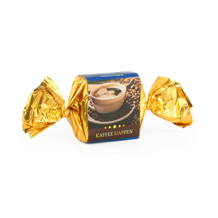 Nougat Happen mit Kaffeegeschmack verpackt mit goldenem Papier